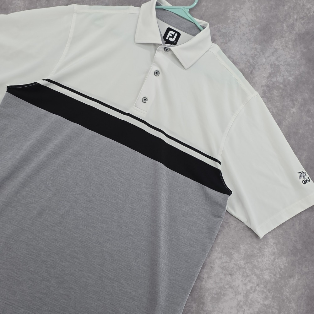 FootJoy FJ Men's Large Golf Polo Shirt Performance White Black Gray‎ Colorblock